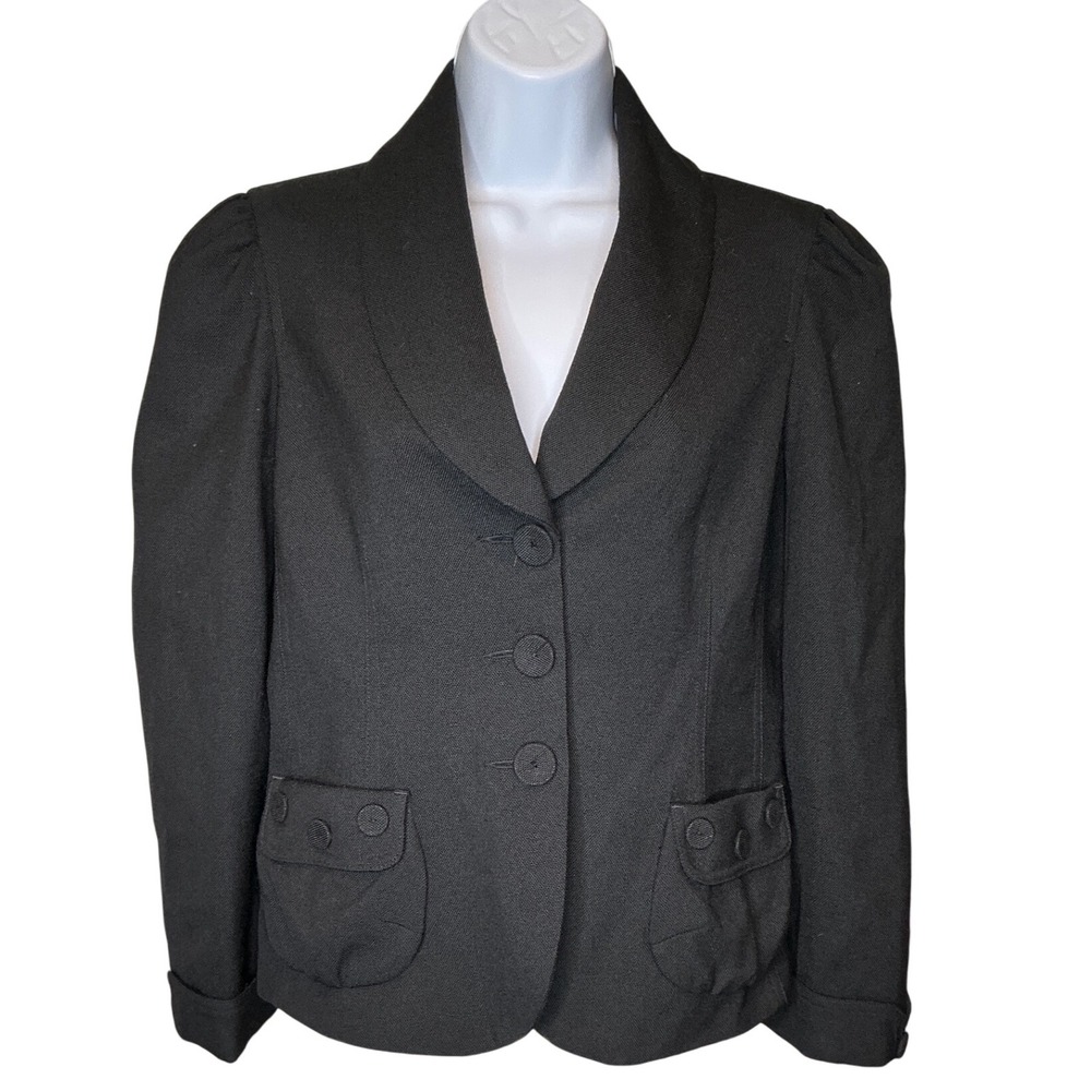 Marc Jacobs Womens Black Wool Blazer Sz 6 Puff Sleeve Old Money Quiet Luxury